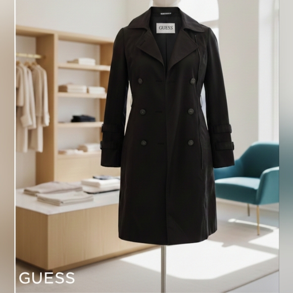 🖤Guess Black Trench Coat – Size M – Good Condition 🖤 - Picture 1 of 10
